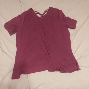 Burgundy knit blouse with strappy black detail